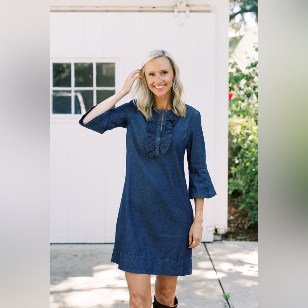 Draper James Chambray Ruffle Shift Dress Size 4